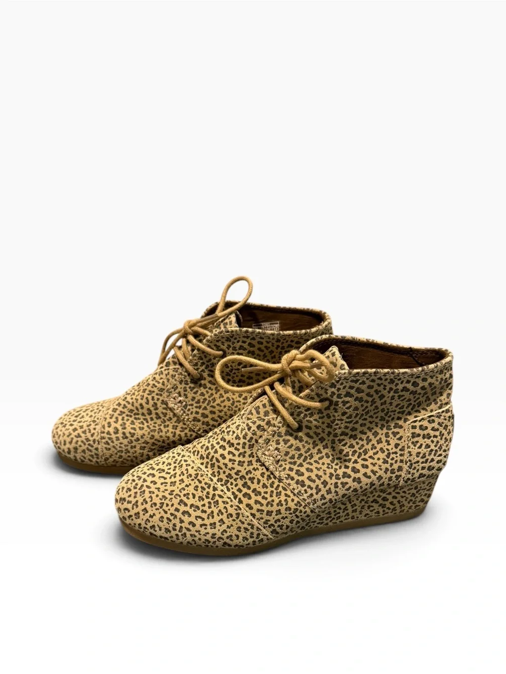 TOMS Kala Desert Wedge Cheetah Leopard Suede Booties Size 3 Woman’s